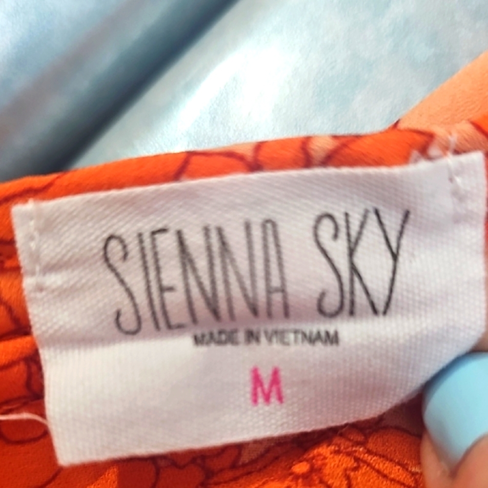 Sienna Sky Orange Floral Cinched Top, Size M - Picture 2 of 5